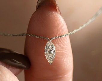 Marquise Diamond Necklace, 14K/18K White Gold, Marquise Necklace, Marquise Diamond, Marquise Diamond pendant, Solitaire marquise Necklace