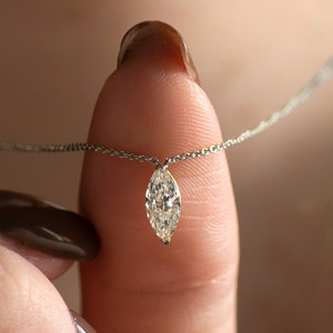 Marquise Diamond Necklace, 14K/18K White Gold, Marquise Necklace, Marquise Diamond, Marquise Diamond pendant, Solitaire marquise Necklace