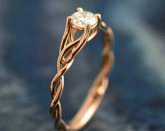 Solitaire Celtic Braided Engagement Ring, 14K/18K Rose Gold, Unique Engagement Ring, Braided Diamond Engagement Ring, Celtic Engagement