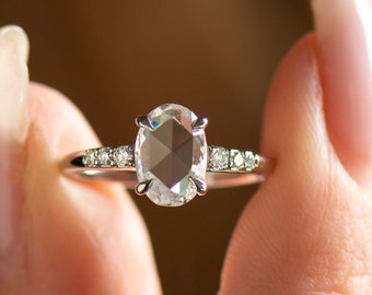 Rose Cut Engagement Ring, 14k / 18k White Gold, Delicate Engagement Ring, Hippie Diamond Ring, Rose Cut Diamond, Old Cut, Rose Cut Diamond