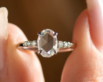 Bague de fiançailles taille rose, or blanc 14 carats/18 carats, bague de fiançailles délicate, bague diamant hippie, diamant taille rose, taille ancienne, diamant taille rose