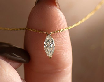 Marquise Diamond Necklace, 14K/18K Yellow Gold, Marquise Necklace, Marquise Diamond, Marquise Diamond pendant, Solitaire marquise Necklace