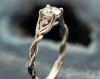 Three Stone Celtic Engagement Ring, 14K / 18K White Gold, Diamond Braided Engagement Ring ,Celtic Engagement, Unique Engagement Ring