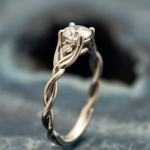 Three Stone Celtic Engagement Ring, 14K / 18K White Gold, Diamond Braided Engagement Ring ,Celtic Engagement, Unique Engagement Ring