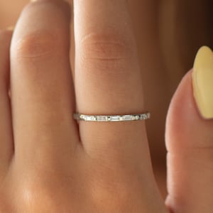 Personalized Morse Code Ring, 14K / 18K White Gold, Baguette Diamonds Ring, Thin Diamonds Ring, Customized Ring, Hidden Message Ring
