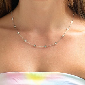 Station Diamonds Necklace, 14k / 18k Gold, Natural Diamonds, Floating Diamonds Necklace, Diamonds Chain, Minimalist Necklace, Anniversary