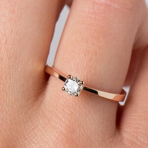 Diamond Engagement Ring, 14K Rose Gold Diamond ring, Classic Diamond Ring, Delicate Engagement Ring, Reverse Tapered Band, Solitaire Ring