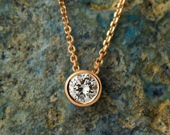 Rosegold Diamant Halskette, 14K / 18K Rosegold, Minimal Diamant Halskette, Solitär Diamant Halskette, Hochzeit, Jubiläum Halskette