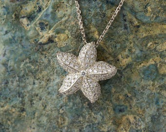Starfish Diamonds Pendant, 14K / 18K White Gold Necklace, Star Pendant, Diamonds Gift, Bridal Pendant, Anniversary Pendant, Sea Jewelry