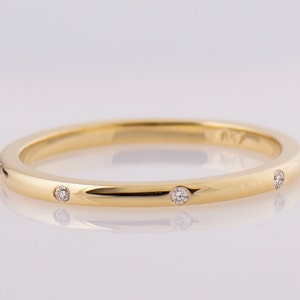 1.5 MM Half Eternity Diamonds Ring, 14K / 18K Yellow Gold, 5 Diamonds Evenly Spaced, Thin Wedding Band, Delicate Diamond Ring, Stacking Ring image 2