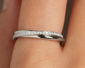 White Gold Three bands Ring, 14K / 18K Gold, Half Eternity Ring, Wedding Diamond Ring, Unique Diamond Band, Engagement Ring, Rolling Ring