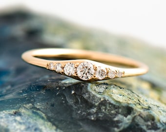 Tiny Engagement Ring, 14K 18K Rose Gold Ring, Thin Diamond Ring