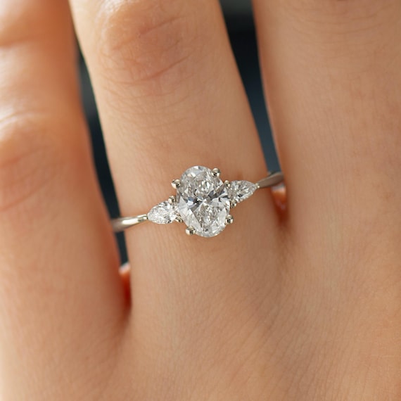 Anello di fidanzamento con diamanti, oro bianco 14K 18K, anello