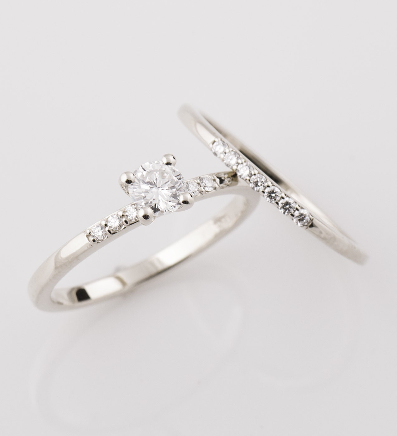 Buy Diamond Ring Set, Engagement Rings Set, 14K White Gold Ring Set, Simple  Diamond Bands, Wedding Sets, Delicate Gold & Diamond Rings. Online in India  - Etsy