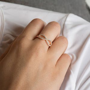 Infinity Diamonds Ring, 14K / 18K Rose Gold, Anniversary Ring, Wedding Ring, Diamonds Stacking Ring, Infinity Knot Ring, Engagement Band image 3