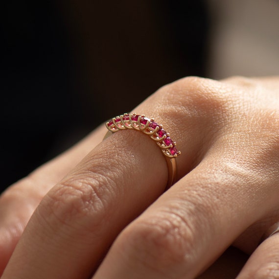 Natural Ruby in 14 Karat Yellow Gold Ruby Infinity Stackable Ring