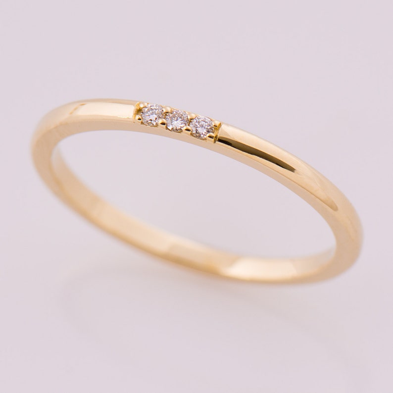 Thin Diamond Band Tiny Diamond Ring Dainty ring Stackable Band 14K Yellow Gold Stacking Ring 3 Stone Band Promise ring
