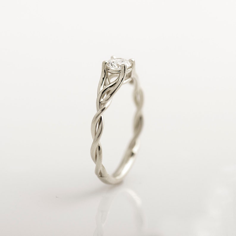 Solitaire Celtic Braided Engagement Ring, 14K/18K White Gold, Unique ...