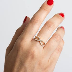Infinity Diamonds Ring, 14K / 18K Rose Gold, Anniversary Ring, Wedding Ring, Diamonds Stacking Ring, Infinity Knot Ring, Engagement Band image 6