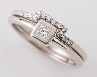 Enagement Set, Diamond Wedding Rings, Princess Cut Engagement Ring & Matching Diamond Band