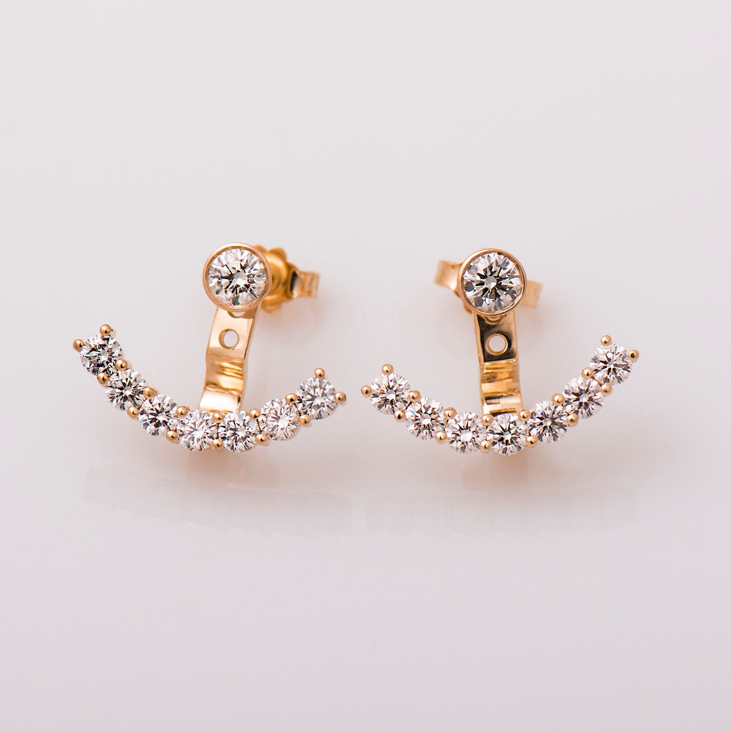 Ear Jacket Earrings 14K 18K Rose Gold Diamond Studs Diamonds Gift Dainty Studs Gold Earrings Jacket Diamond Earrings Anniversary