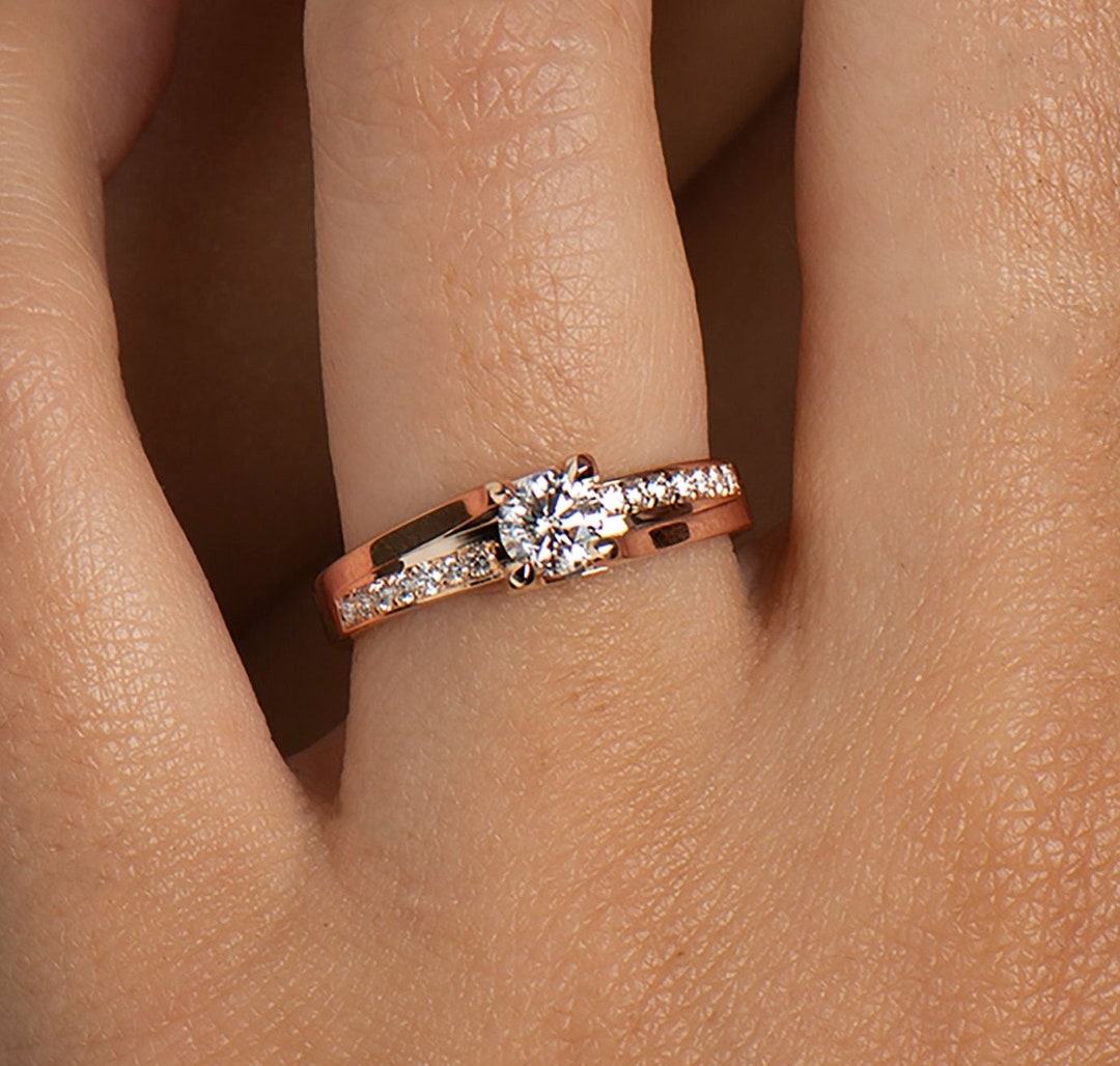 Twist Engagement Ring 14K Rose Gold Engagement Ring Unique Diamond Ring  Modern Diamond Ring Twisted Diamond Ring Unique Engagement Ring 