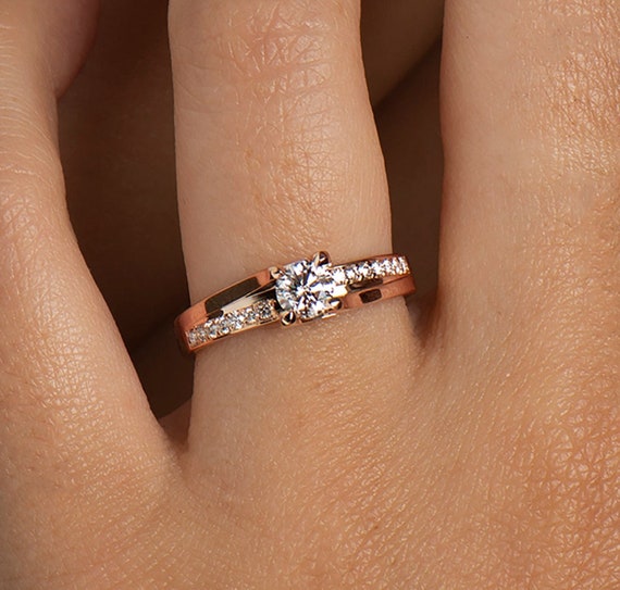 Rose gold engagement ring with emerald, crown shape gold ring with diamonds  / Sophie | Eden Garden Jewelry™