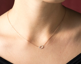 Marquise Diamond Necklace, 14k / 18k Rose Gold Necklace, Marquise Pendant, Eye Necklace, Gift Diamond Necklace, Delicate Diamonds Pendant