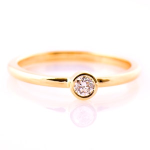 Round Brilliant, Stack Diamond Ring, 14K / 18K Yellow Gold, Bezel Ring, Solitaire Diamond Ring, Thin Engagement Ring, Round Diamond, Dainty