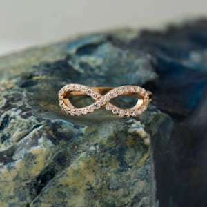 Infinity Diamonds Ring, 14K / 18K Rose Gold, Anniversary Ring, Wedding Ring, Diamonds Stacking Ring, Infinity Knot Ring, Engagement Band image 7