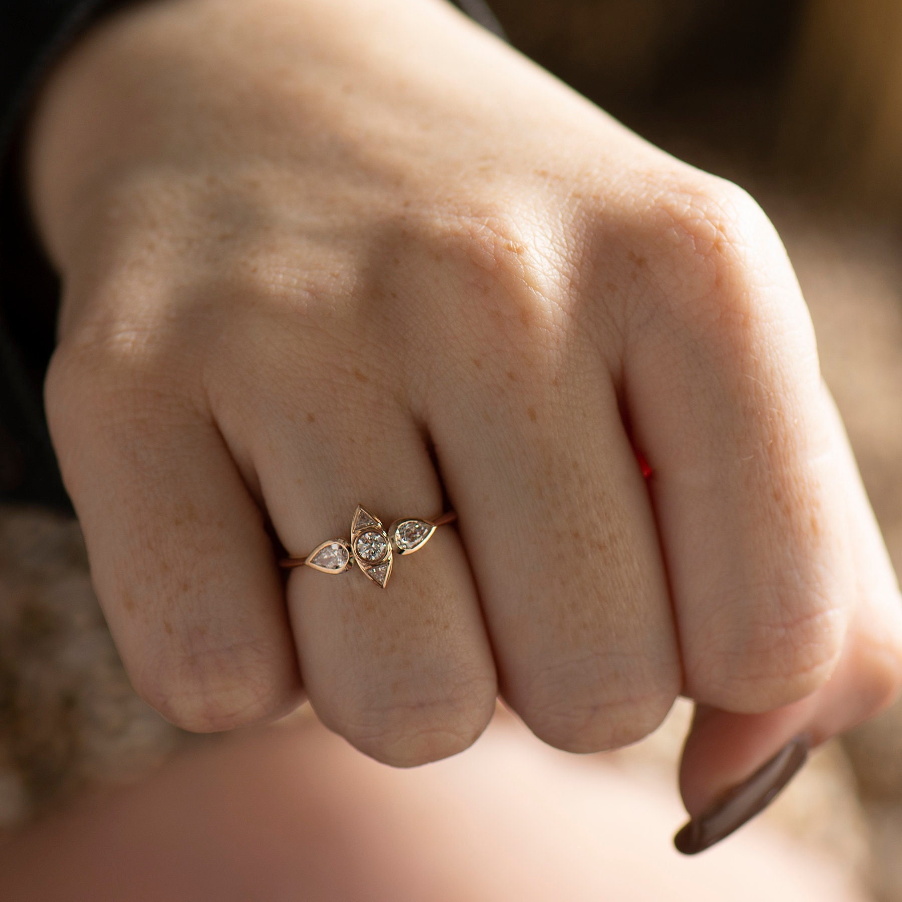 The Boho Diamond Ring, Unique Diamond Ring, 14K / 18K Rose The Boho Diamond Ring, Unique Diamond Ring, 14K / 18K Rose