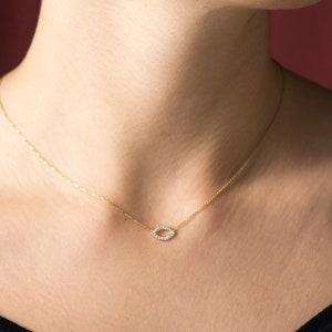 Marquise Diamond Pendant, 14k / 18k Yellow Gold Necklace, Marquise Shape Pendant, Eye Necklace, Gift Diamond Necklace, Delicate Pendant