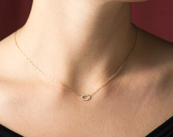 Marquise Diamond Pendant, 14k / 18k Yellow Gold Necklace, Marquise Shape Pendant, Eye Necklace, Gift Diamond Necklace, Delicate Pendant
