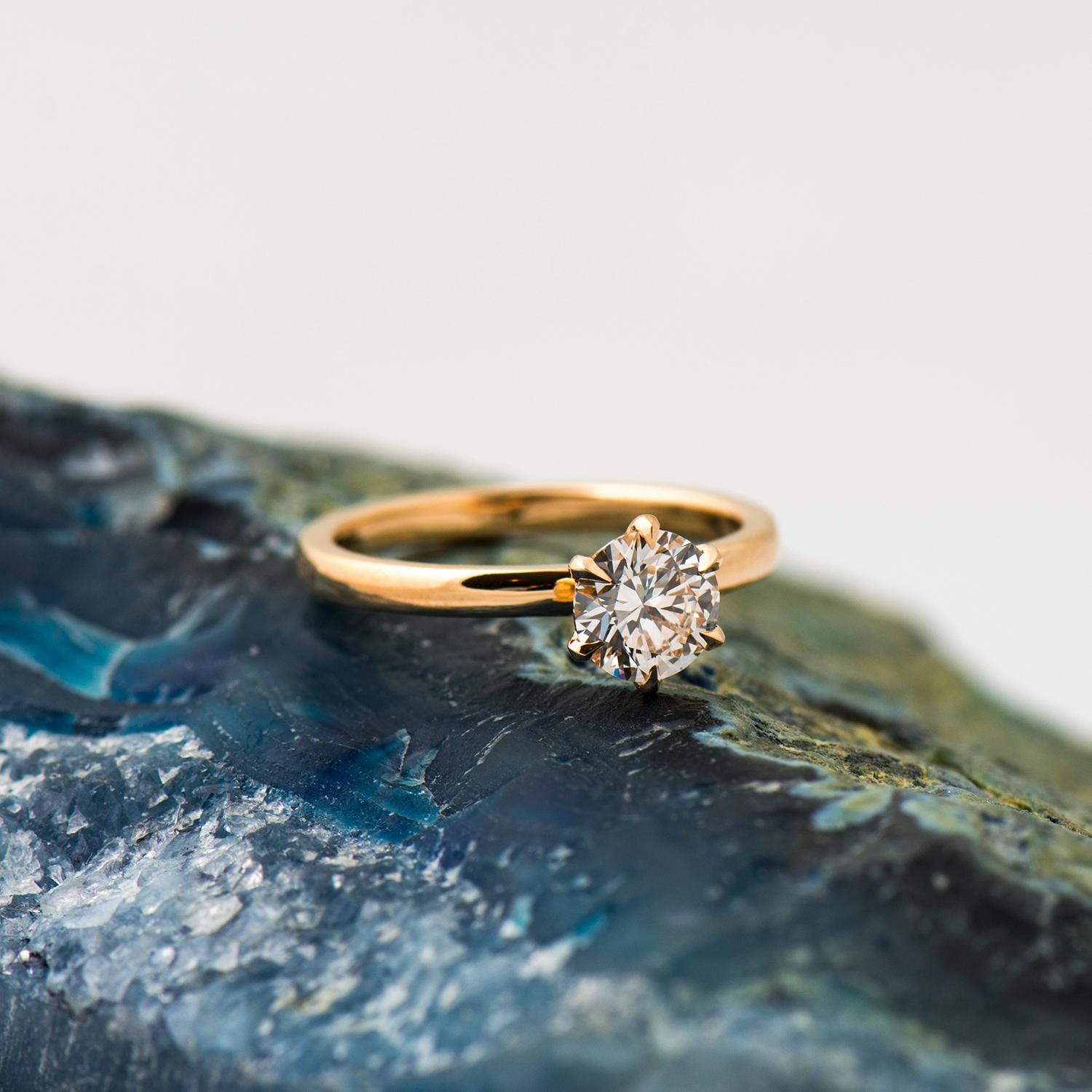 クラシックな6本爪リング、14K/18Kローズゴールド、クラシックな婚約