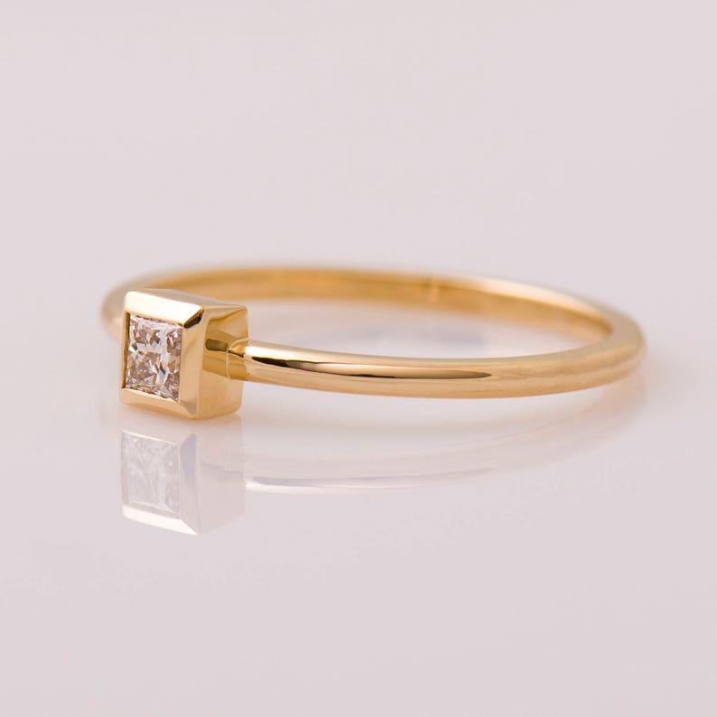 Square Diamond Engagement ring, 14K / 18K Yellow Gold, Dainty Engagement Ring, Thin Solitaire Ring, Princess Cut Diamond, Promise Ring image 5