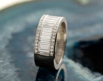 Anello Uomo Eternità 3 Carati, Fascia Baguette Diamanti Signity, Argento Placcato Oro Bianco