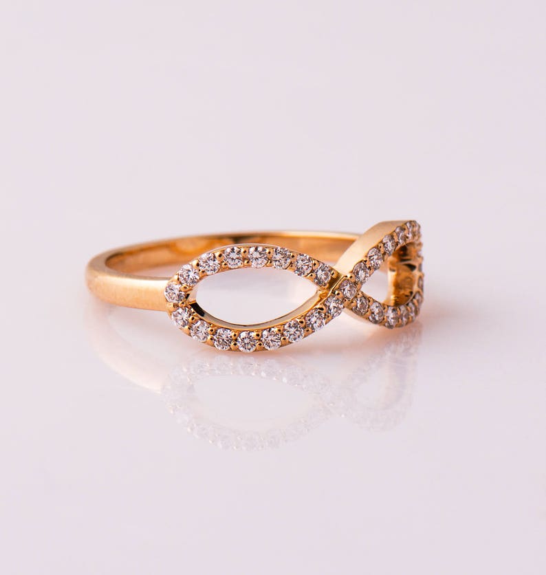 Infinity Diamonds Ring, 14K / 18K Rose Gold, Anniversary Ring, Wedding Ring, Diamonds Stacking Ring, Infinity Knot Ring, Engagement Band image 5