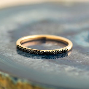 Black Diamonds Ring, 14K / 18K Yellow Gold, Half Eternity Ring, Black Diamonds Band, Stackable Ring, Pave Black Ring, Thin Stack Ring, ring image 5