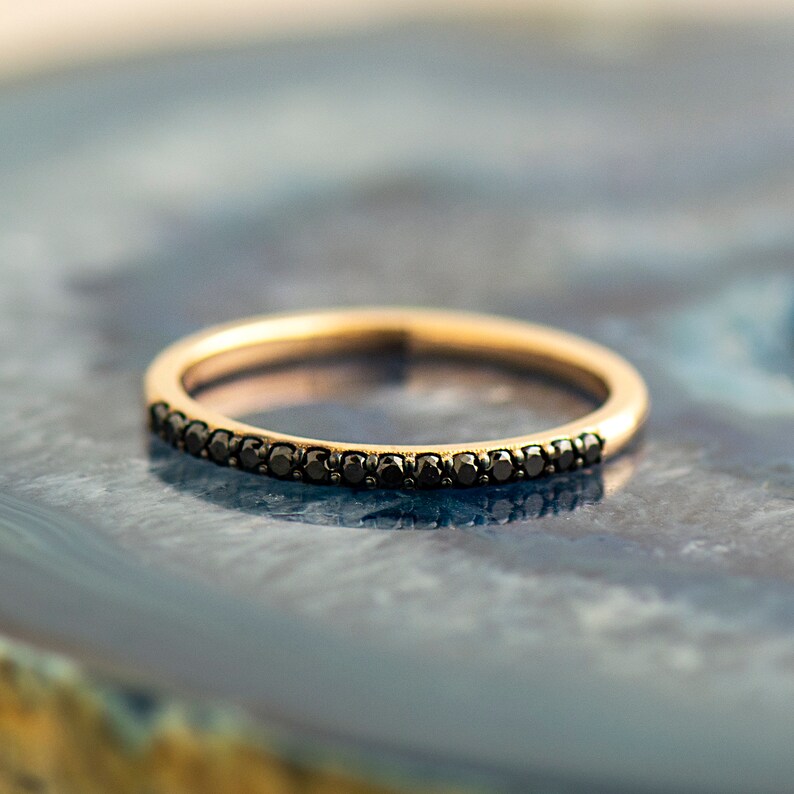 Black Diamonds Ring, 14K / 18K Yellow Gold, Half Eternity Ring, Black Diamonds Band, Stackable Ring, Pave Black Ring, Thin Stack Ring, ring image 5