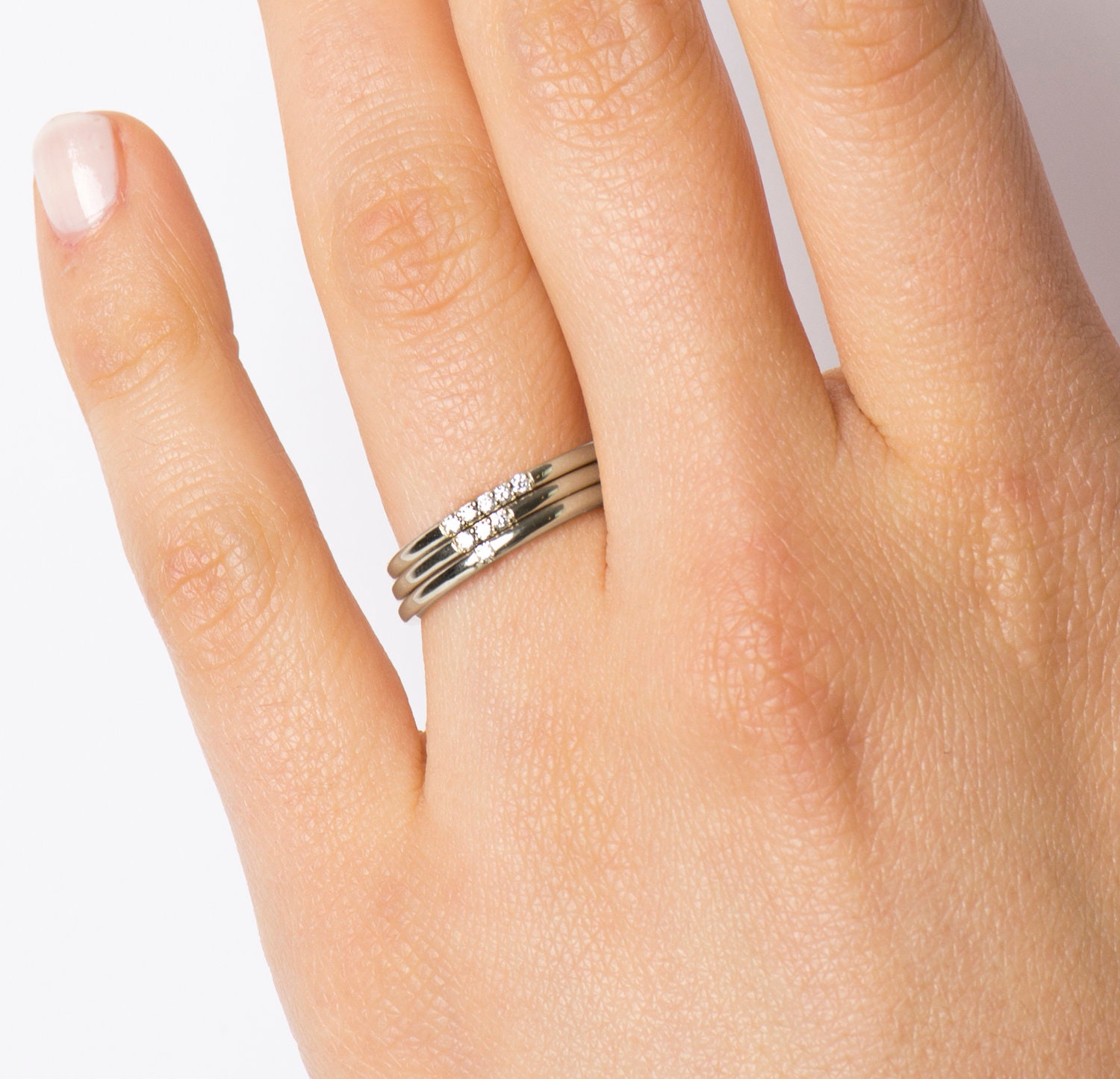 1.5 Mm 3 Diamonds Ring, Three Diamonds Stack Band, 14K / 18K