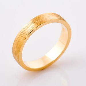 Brushed Wedding Band, 14K / 18K Solid Yellow Gold, Wedding Ring, Flat Profile Wedding Band, Man Gold Band, Matte Finish, Plain Band,