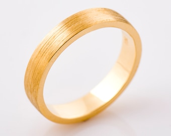 Brushed Wedding Band, 14K / 18K Solid Yellow Gold, Wedding Ring, Flat Profile Wedding Band, Man Gold Band, Matte Finish, Plain Band,