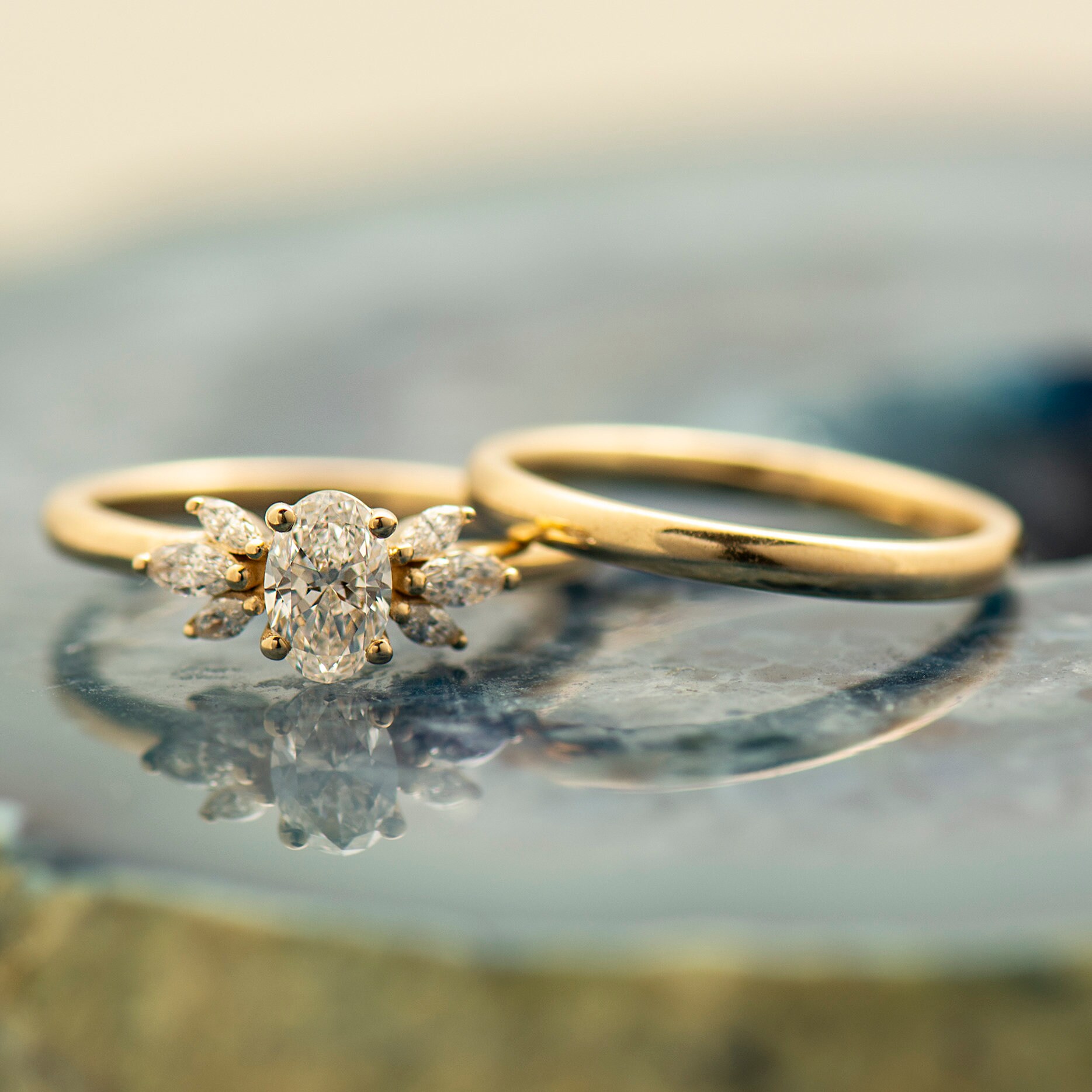 Oval Engagement Ring Set, 14K / 18K Yellow Gold, Floral Engagement Ring, Cluster Engagement Ring, Oval and Marquise Ring, Wedding Set - Etsy Oval Engagement Ring Set, 14K / 18K Yellow Gold, Floral Engagement Ring, Cluster Engagement Ring, Oval and Marquise Ring, Wedding Set - Etsy