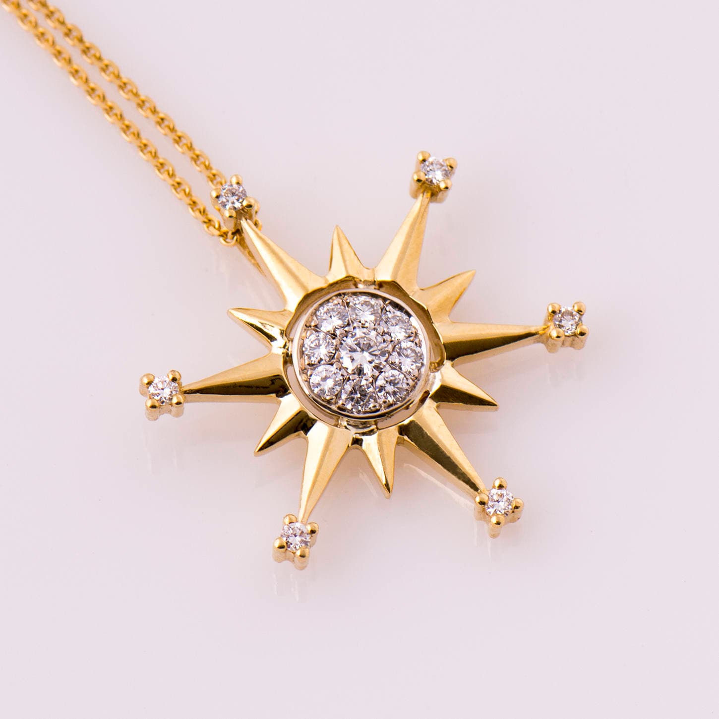 Compass Diamonds Pendant 14K / 18K Yellow Gold Necklace Gift Etsy