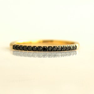 Black Diamonds Ring, 14K / 18K Yellow Gold, Half Eternity Ring, Black Diamonds Band, Stackable Ring, Pave Black Ring, Thin Stack Ring, ring image 2