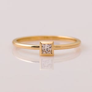 Square Diamond Engagement ring, 14K / 18K Yellow Gold, Dainty Engagement Ring, Thin Solitaire Ring, Princess Cut Diamond, Promise Ring image 4