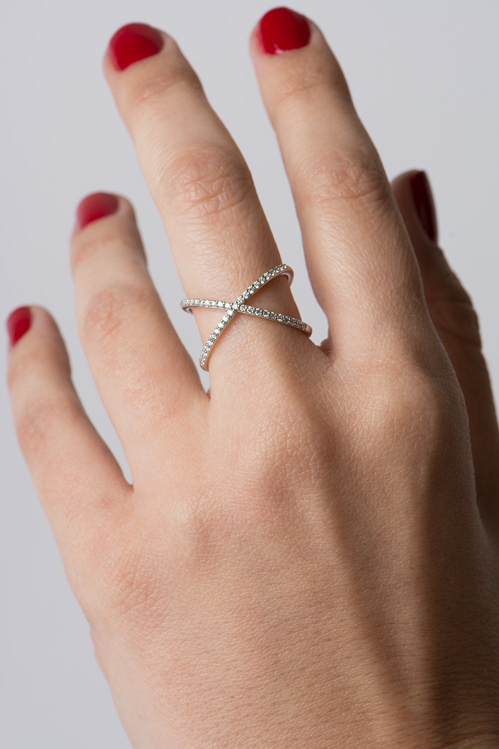 X Diamond Ring, 14K 18K Gold Diamond Ring, Modern Ring