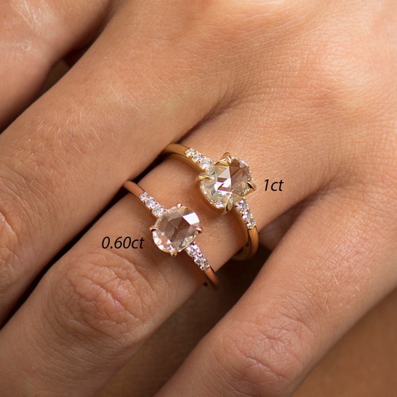 Rose Cut Engagement Ring, 14k / 18K White Gold, One Carat Rose Cut Engagement Ring, 14k / 18K White Gold, One Carat