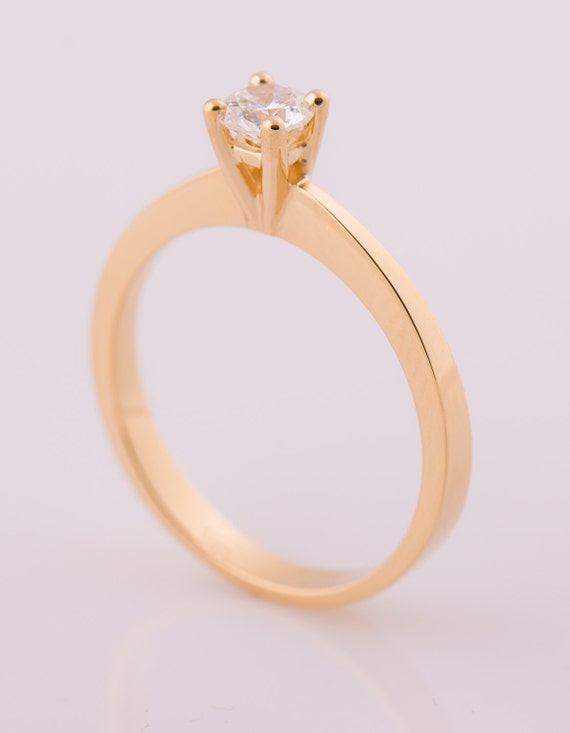 Diamond Engagement Ring 14K Yellow Gold Diamond Ring Classic Diamond Ring Delicate Engagement Ring Reverse Tapered Band Solitaire Ring Etsy Israel