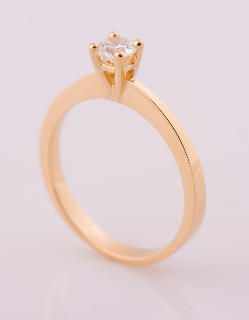 Diamond Engagement Ring, 14K Yellow Gold Diamond ring, Classic Diamond Ring, Delicate Engagement Ring, Reverse Tapered Band, Solitaire Ring image 5